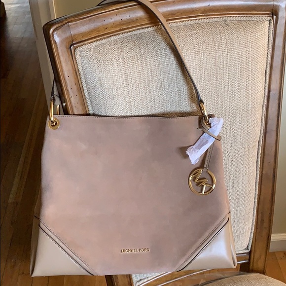 Michael Kors Lg Shoulder Nicole Suede Leather Tan - Picture 1 of 16